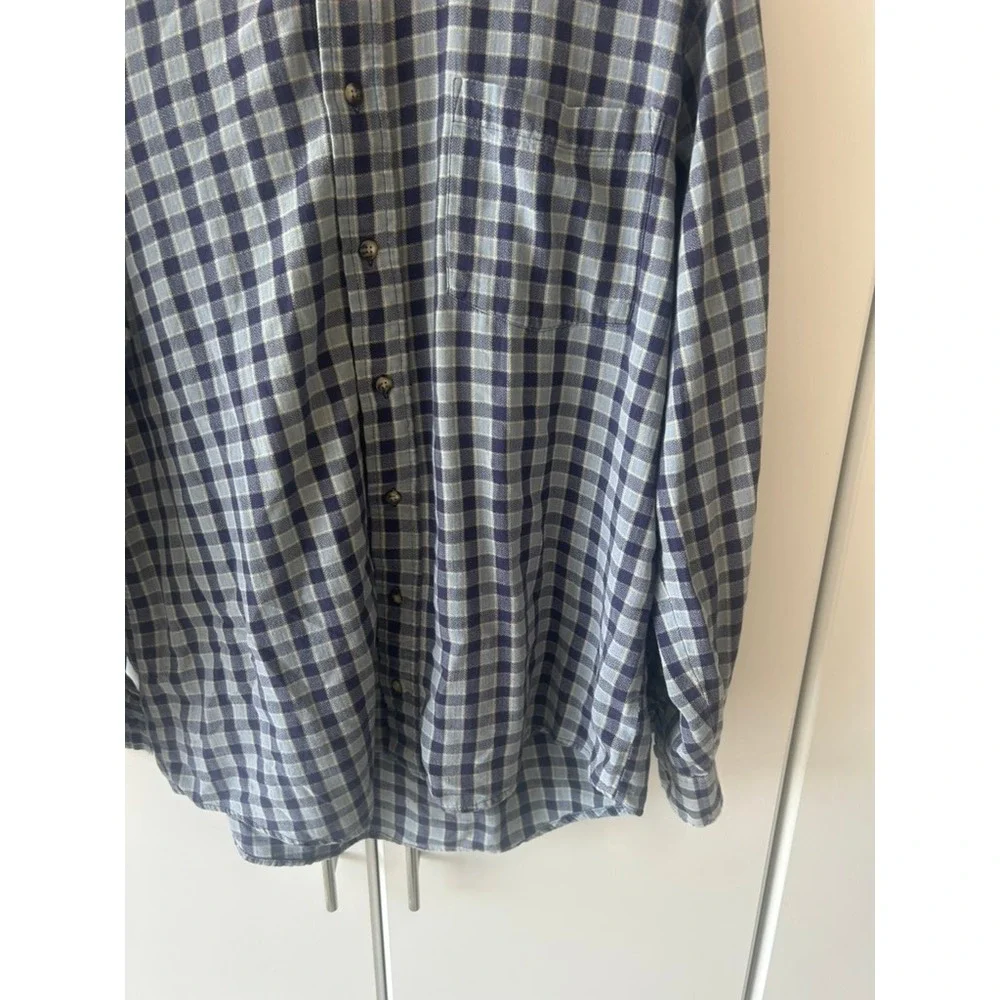 NorthCrest Mens Blue Grey Plaid Long Sleeve Cotton‎ Button Down Shirt LT 42-44